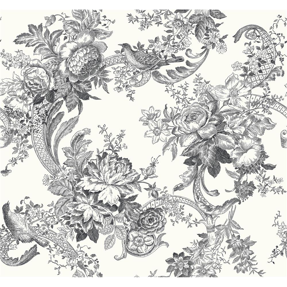 Newport by Brewster 2927-81600 Carmel Black Baroque Florals Wallpaper
