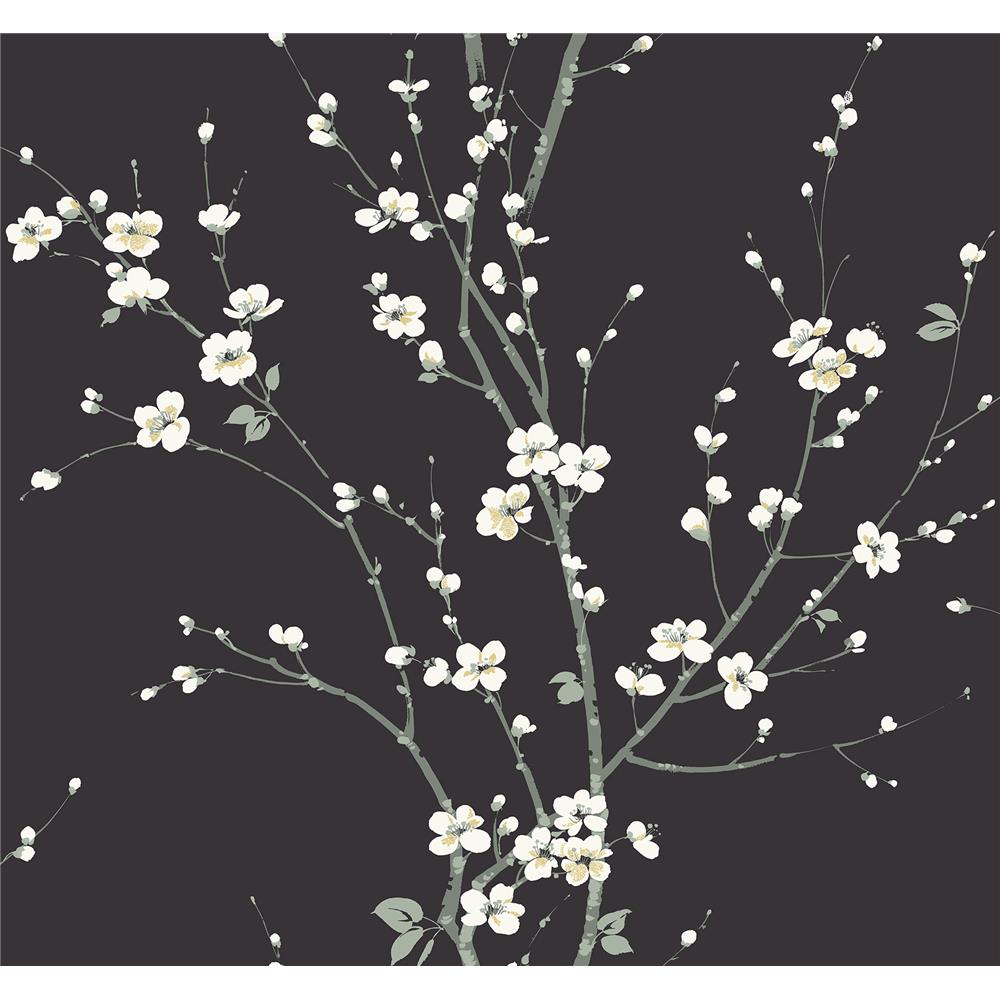 Newport by Brewster 2927-81800 Monterey Black Floral Branch Wallpaper