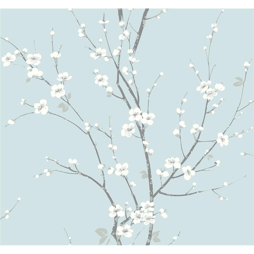Newport by Brewster 2927-81802 Monterey Sky Blue Floral Branch Wallpaper