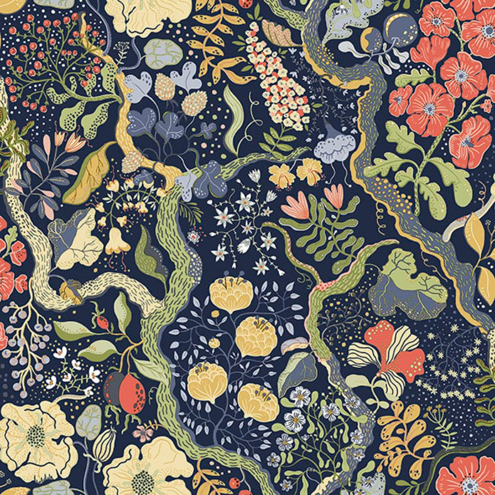 A-Street Prints by Brewster 2932-65101 Ann Blue Floral Vines Wallpaper