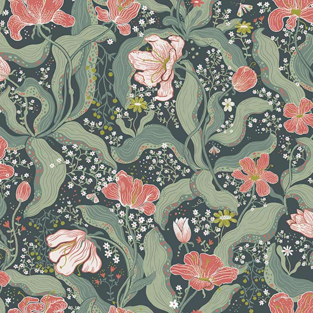 A-Street Prints by Brewster 2932-65116 Bodri Turquoise Tulip Garden Wallpaper