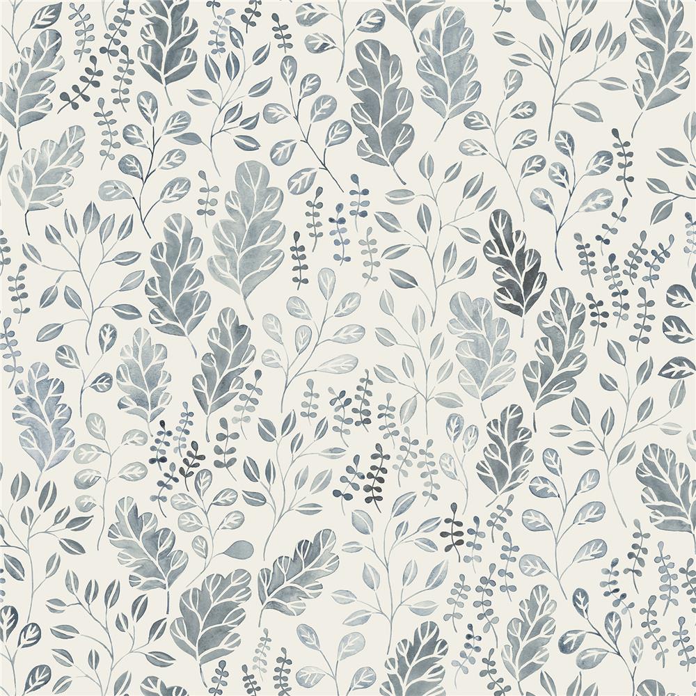 A-Street Prints by Brewster 2948-27013 Spring Isha Blue Leaf Wallpaper