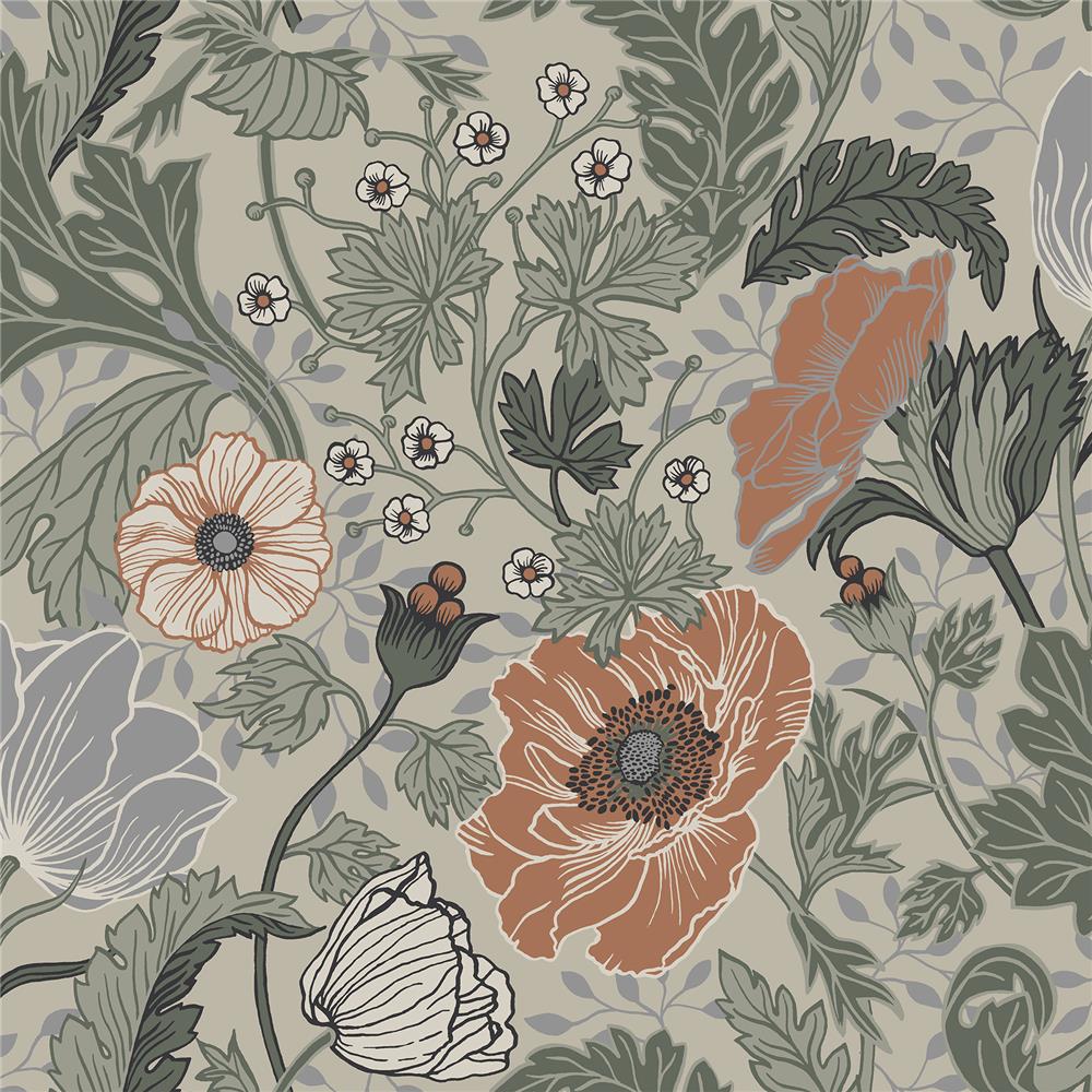 A-Street Prints by Brewster 2948-33001 Spring Anemone Grey Floral Wallpaper