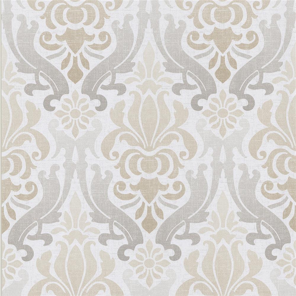Kenneth James by Brewster 295-66542 Luna Aquitaine Taupe Nouveau Damask Wallpaper in Taupe