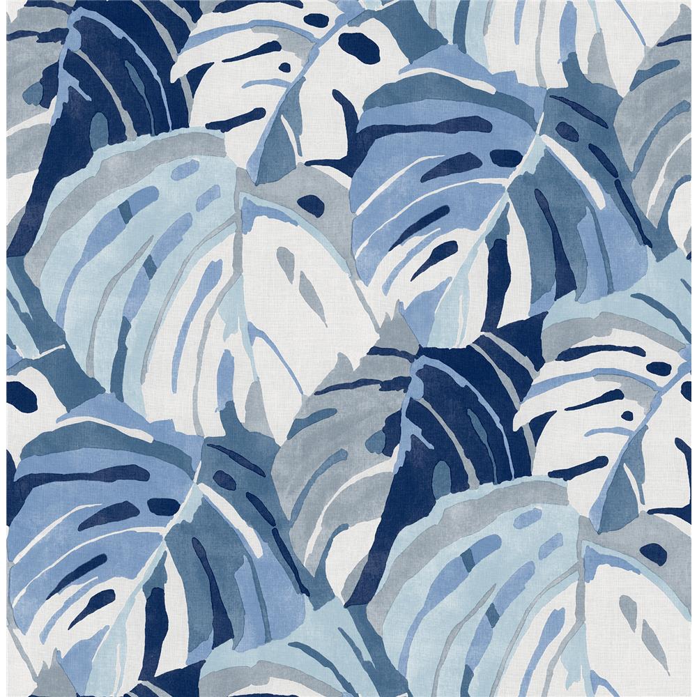 A-Street Prints by Brewster 2969-26007 Samara Blue Monstera Leaf Wallpaper