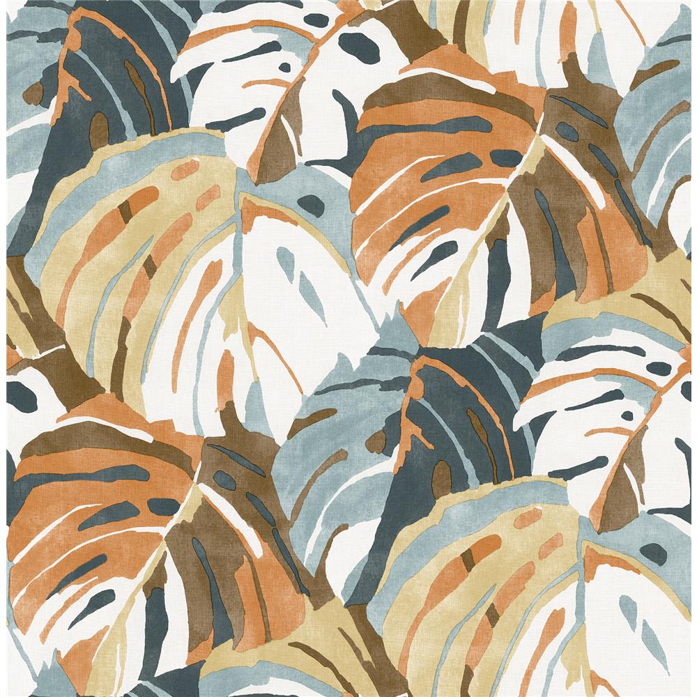 A-Street Prints by Brewster 2969-26011 Samara Orange Monstera Leaf Wallpaper