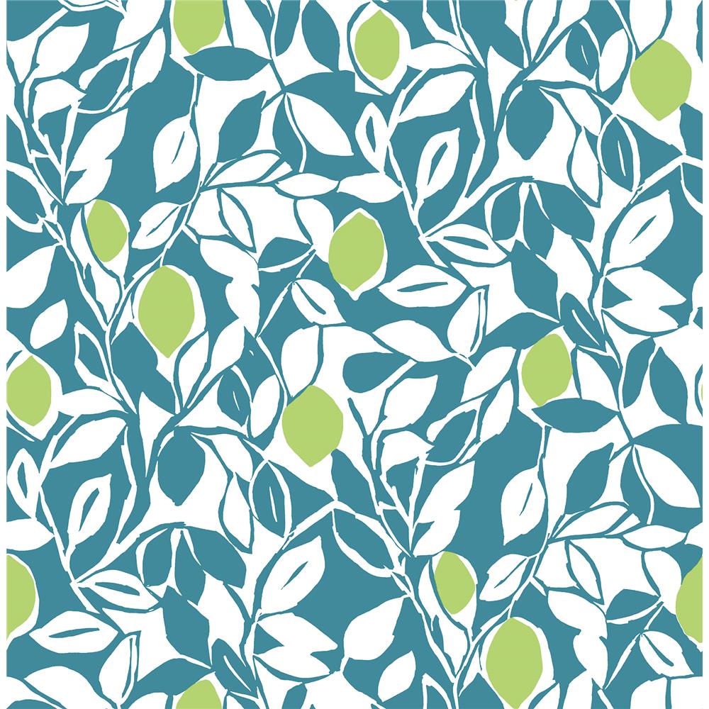 A-Street Prints by Brewster 2969-26026 Loretto Teal Citrus Wallpaper