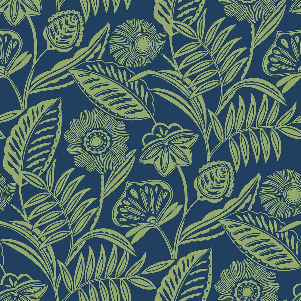 A-Street Prints by Brewster 2969-87527 Alma Blue Tropical Floral Wallpaper