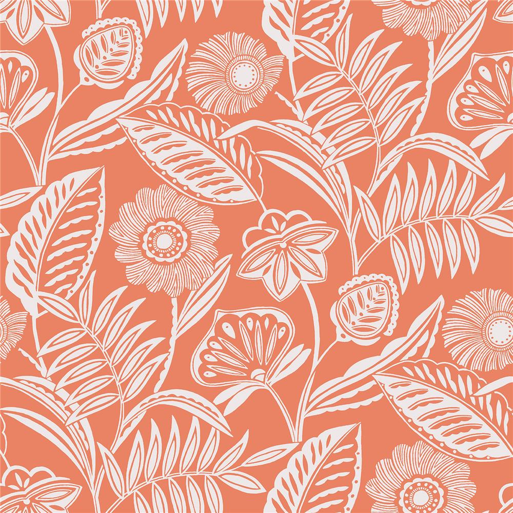 A-Street Prints by Brewster 2969-87528 Alma Coral Tropical Floral Wallpaper