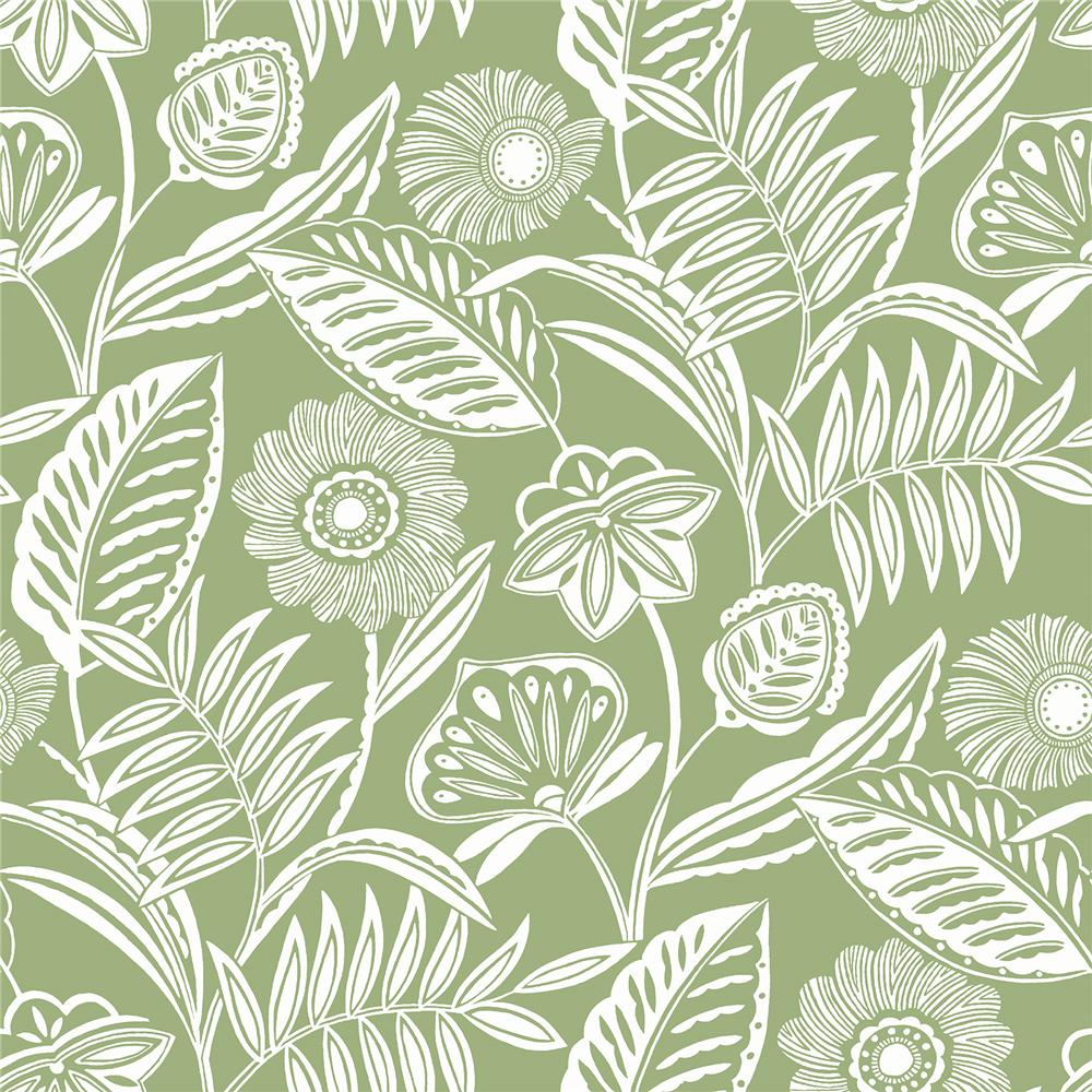 A-Street Prints by Brewster 2969-87530 Alma Green Tropical Floral Wallpaper