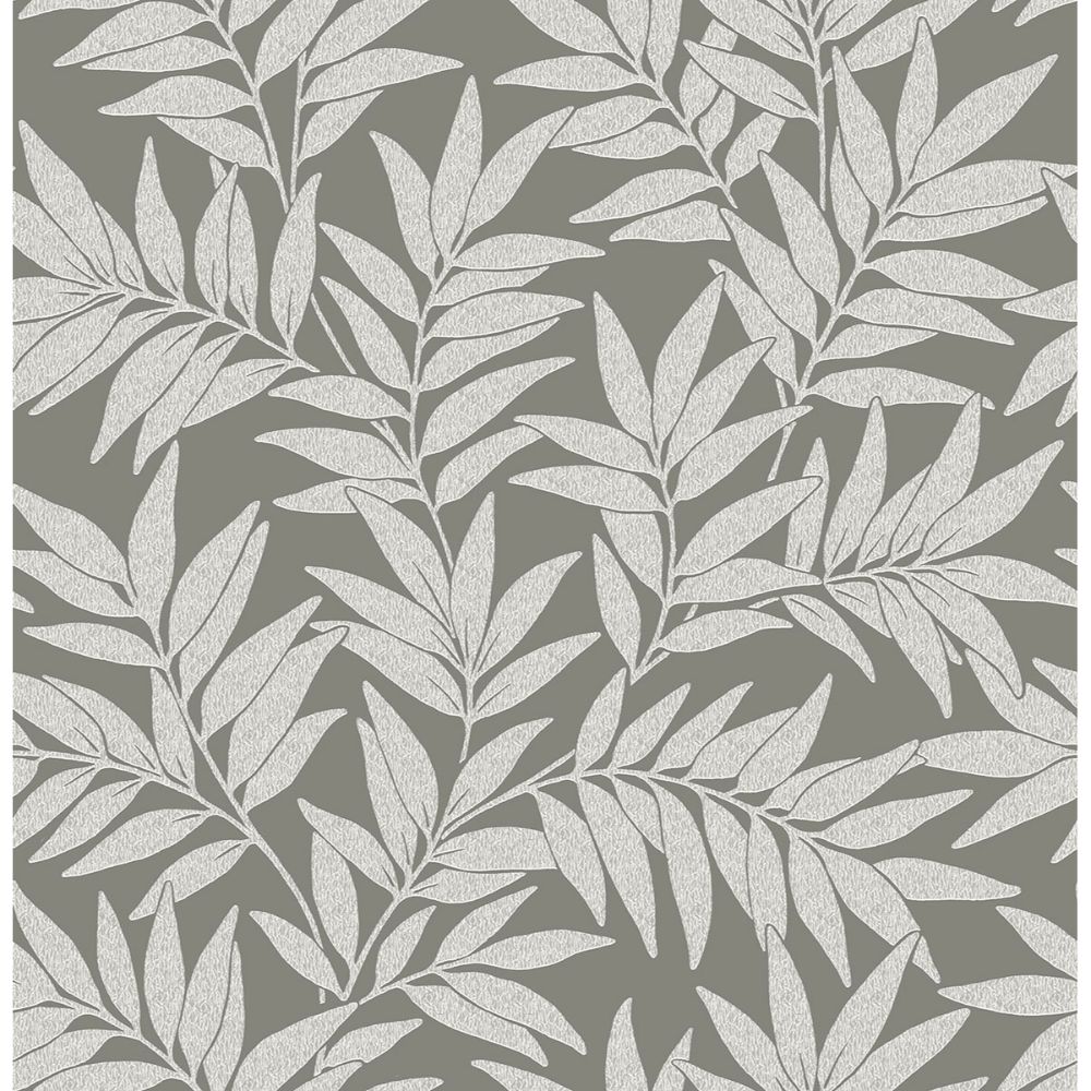 A-Street Prints by Brewster 2970-26123 Morris Dark Grey Leaf Wallpaper