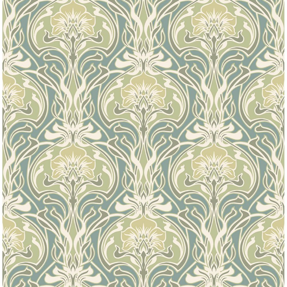 A-Street Prints by Brewster 2970-26151 Mucha Teal Botanical Ogee Wallpaper