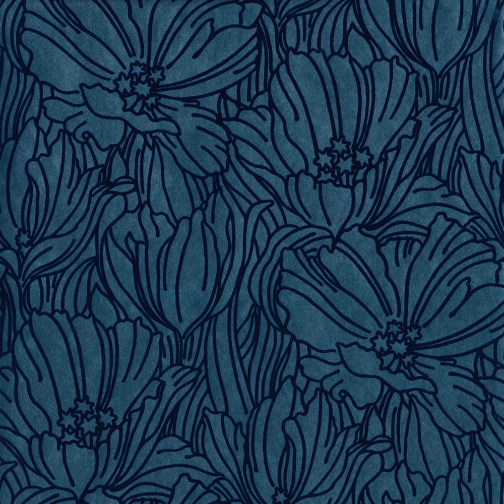 A-Street Prints by Brewster 2970-87356 Selwyn Flock Dark Blue Floral Wallpaper