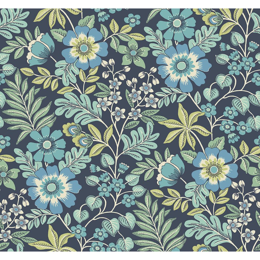 A-Street Prints by Brewster 2970-87533 Voysey Navy Floral Wallpaper