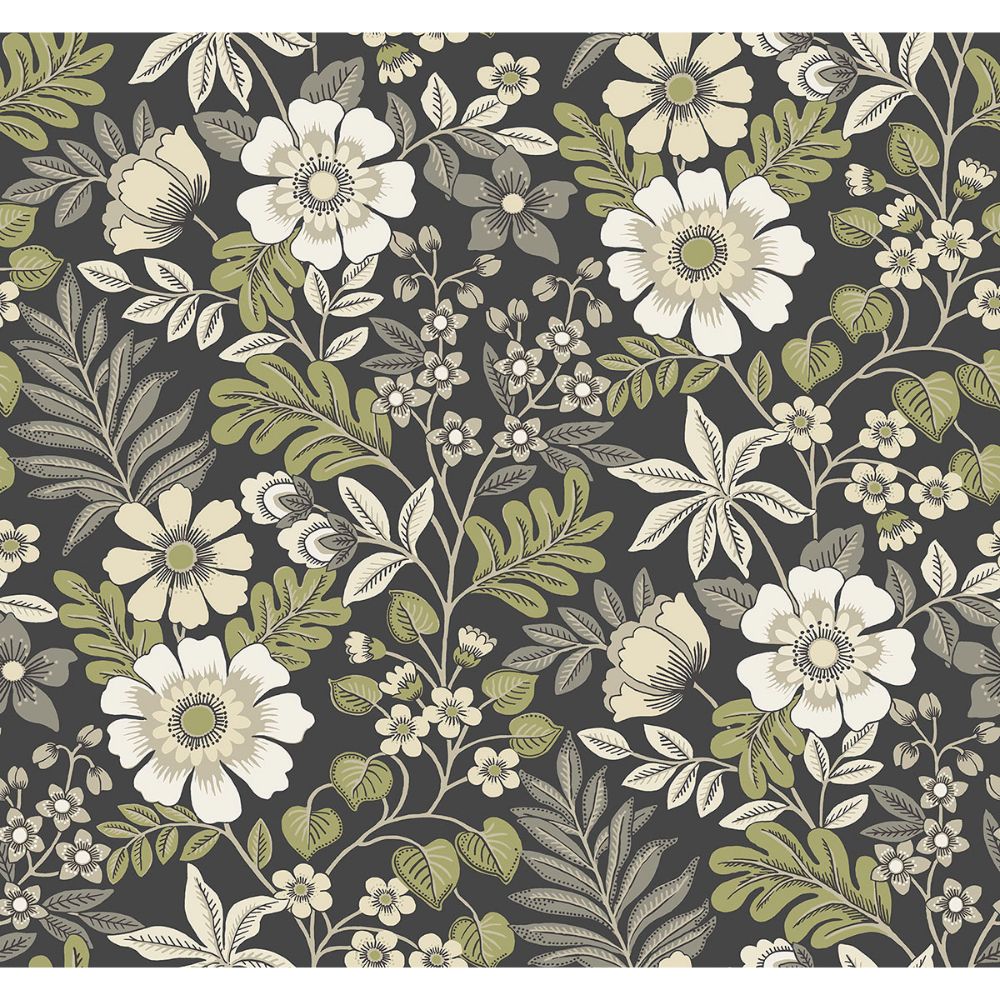 A-Street Prints by Brewster 2970-87535 Voysey Black Floral Wallpaper