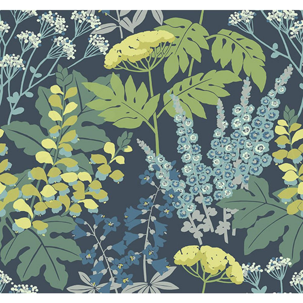 A-Street Prints by Brewster 2973-90001 Brie Dark Blue Forest Flowers Wallpaper