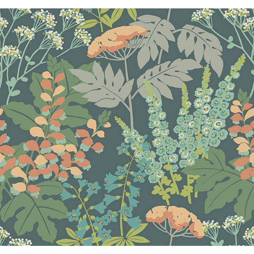 A-Street Prints by Brewster 2973-90008 Brie Teal Forest Flowers Wallpaper