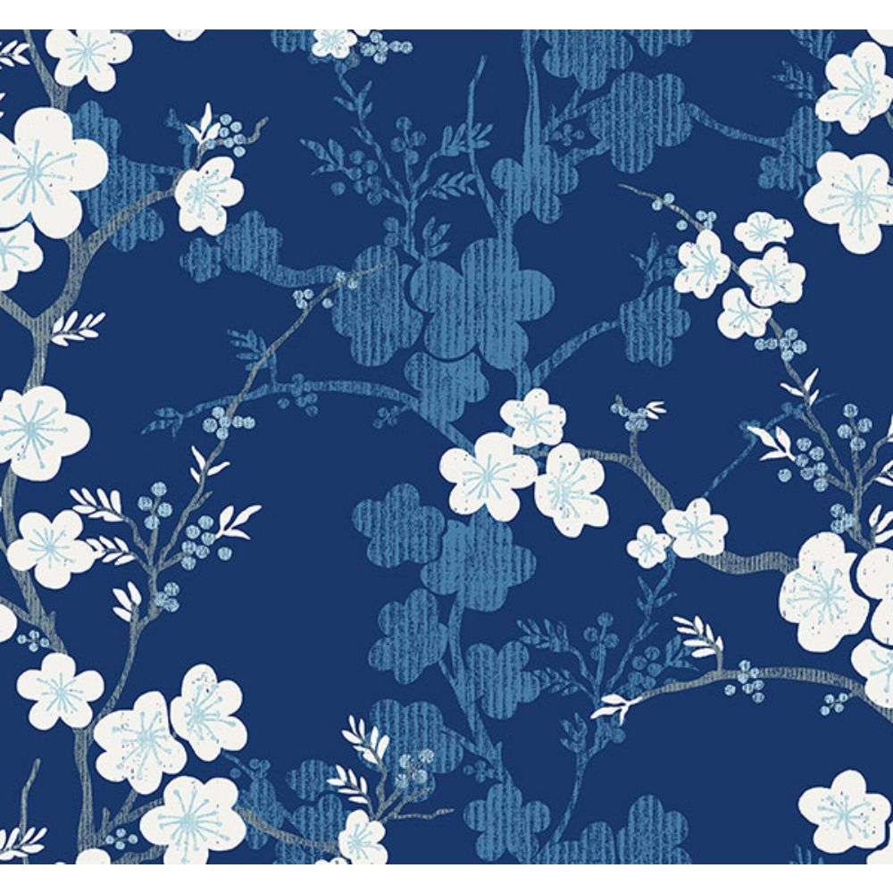 A-Street Prints by Brewster 2973-90104 Nicolette Navy Floral Trail Wallpaper