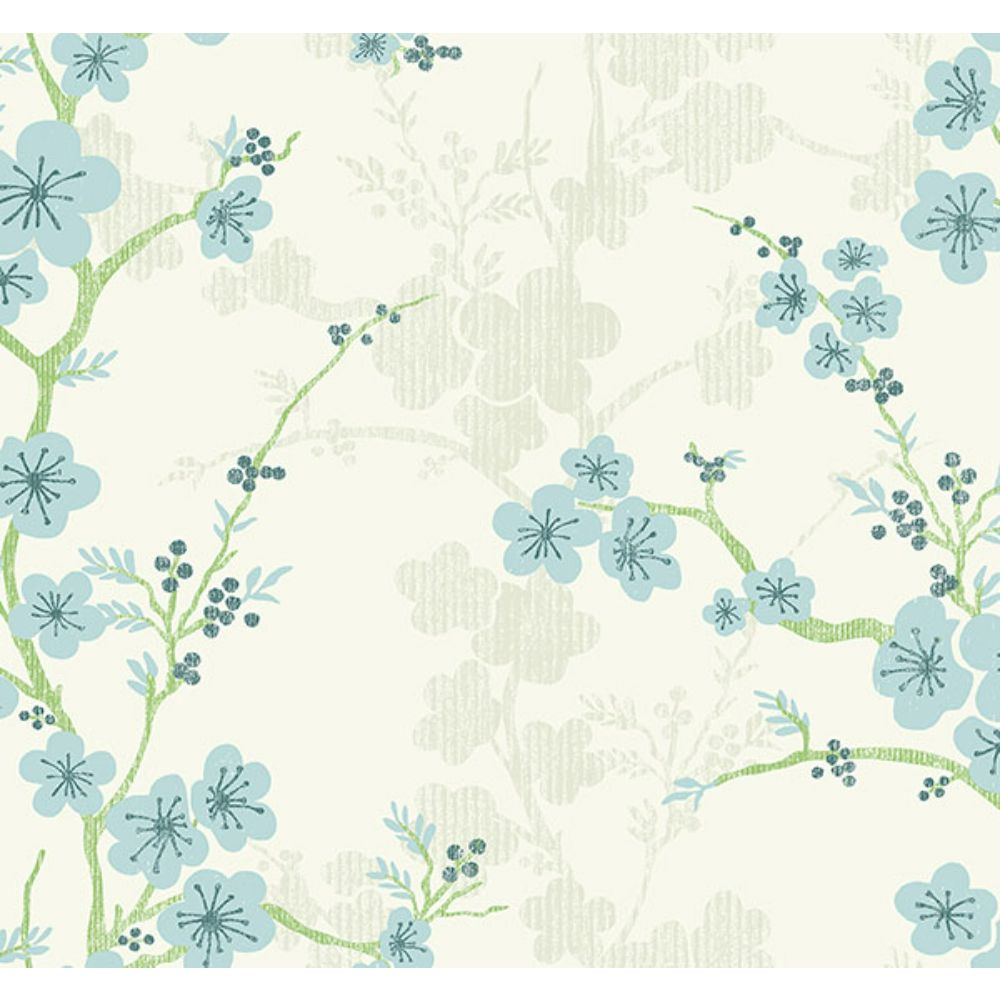 A-Street Prints by Brewster 2973-90107 Nicolette Light Blue Floral Trail Wallpaper