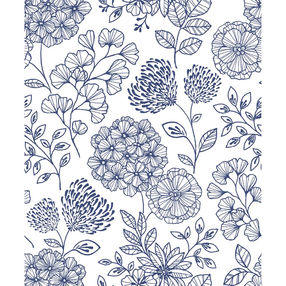 A-Street Prints by Brewster 2975-26205 Scott Living II Ada Blue Floral Wallcovering