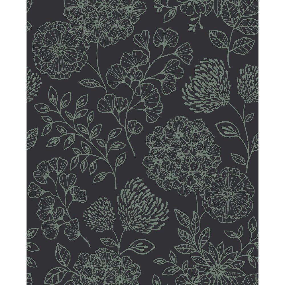 A-Street Prints by Brewster 2975-26206 Scott Living II Ada Charcoal Floral Wallcovering