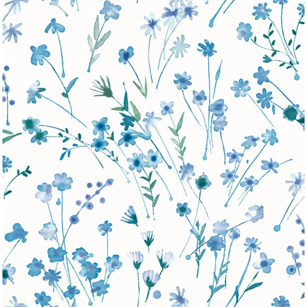 Advantage by Brewster 2980-26176 Heidi Blue Watercolor Florals Wallpaper