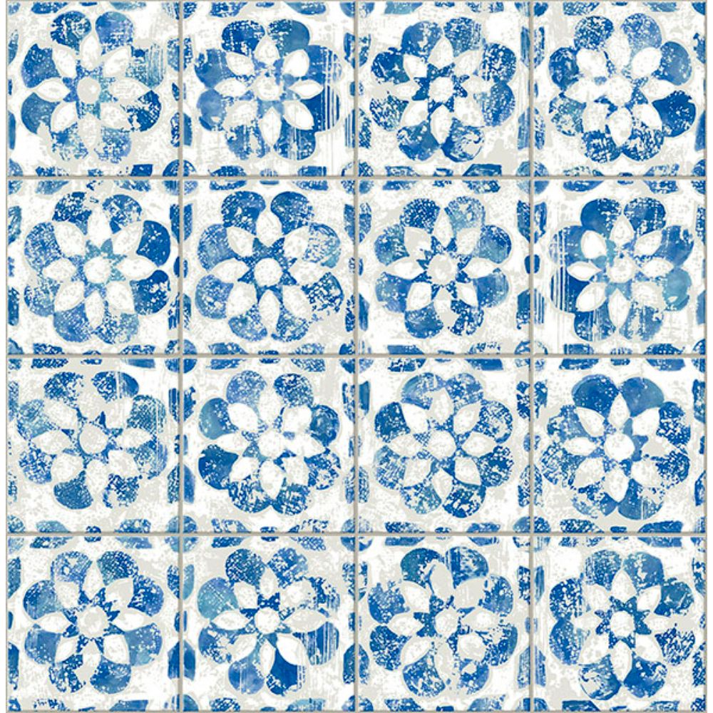 Advantage by Brewster 2980-26192 Izeda Blue Floral Tile Wallpaper