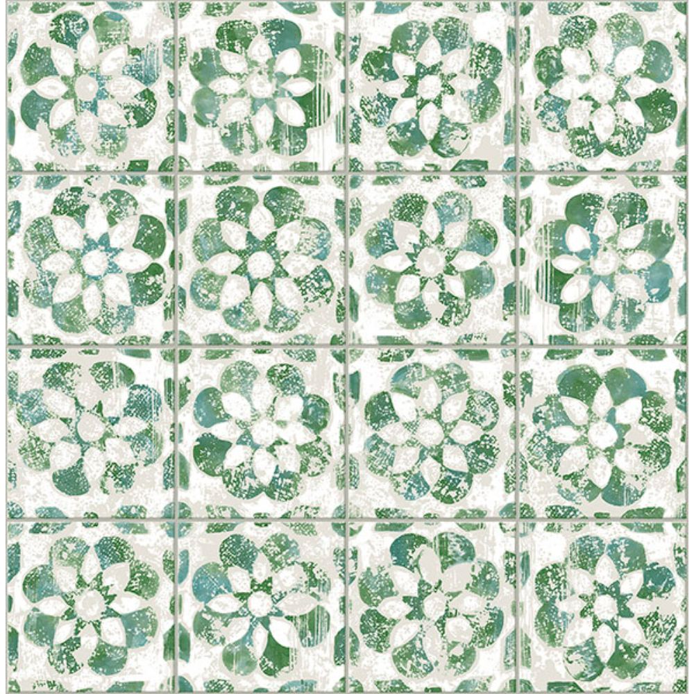 Advantage by Brewster 2980-26193 Izeda Green Floral Tile Wallpaper