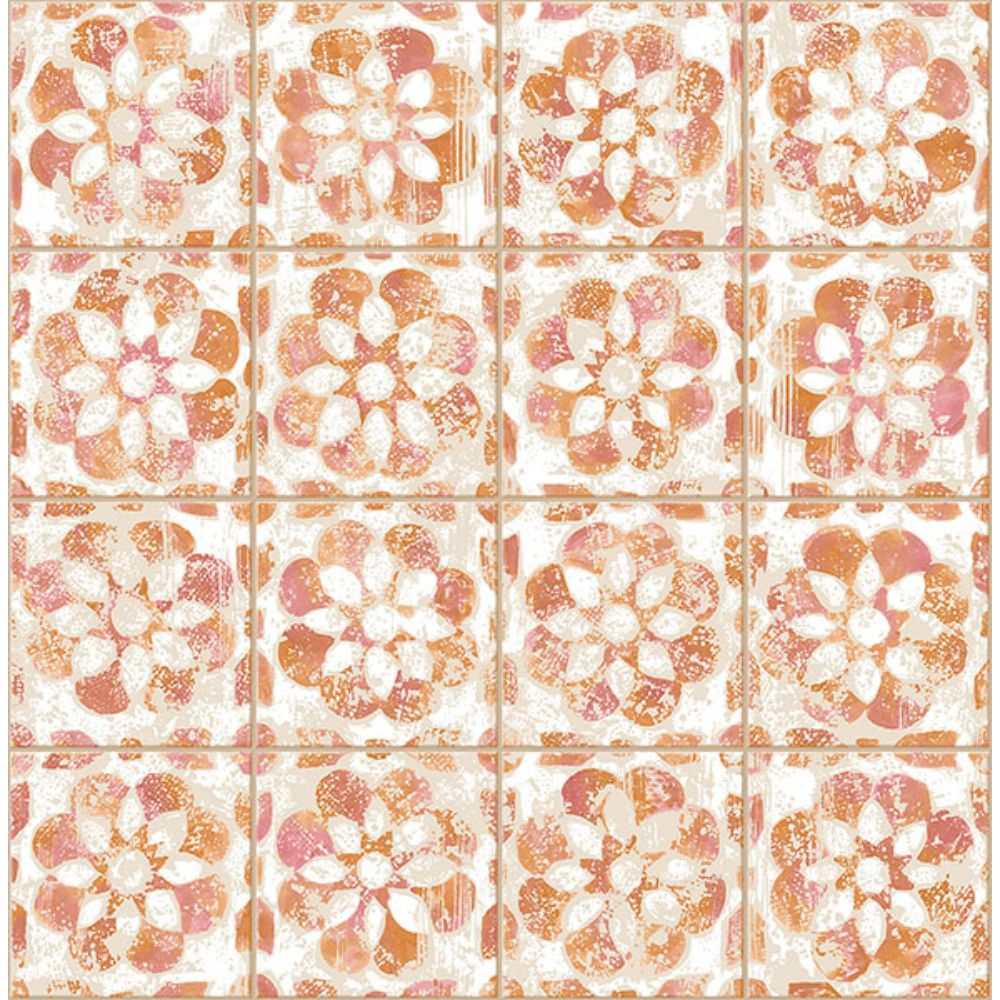 Advantage by Brewster 2980-26194 Izeda Coral Floral Tile Wallpaper