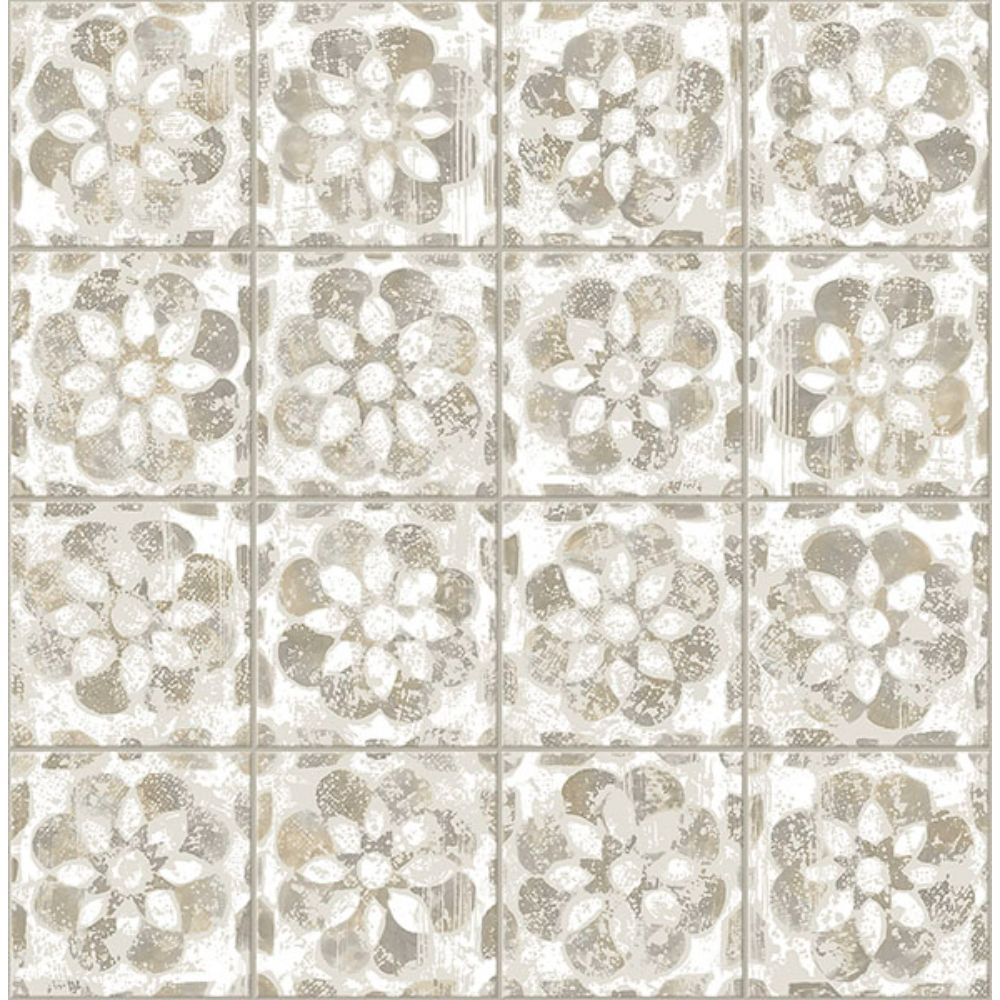 Advantage by Brewster 2980-26195 Izeda Taupe Floral Tile Wallpaper