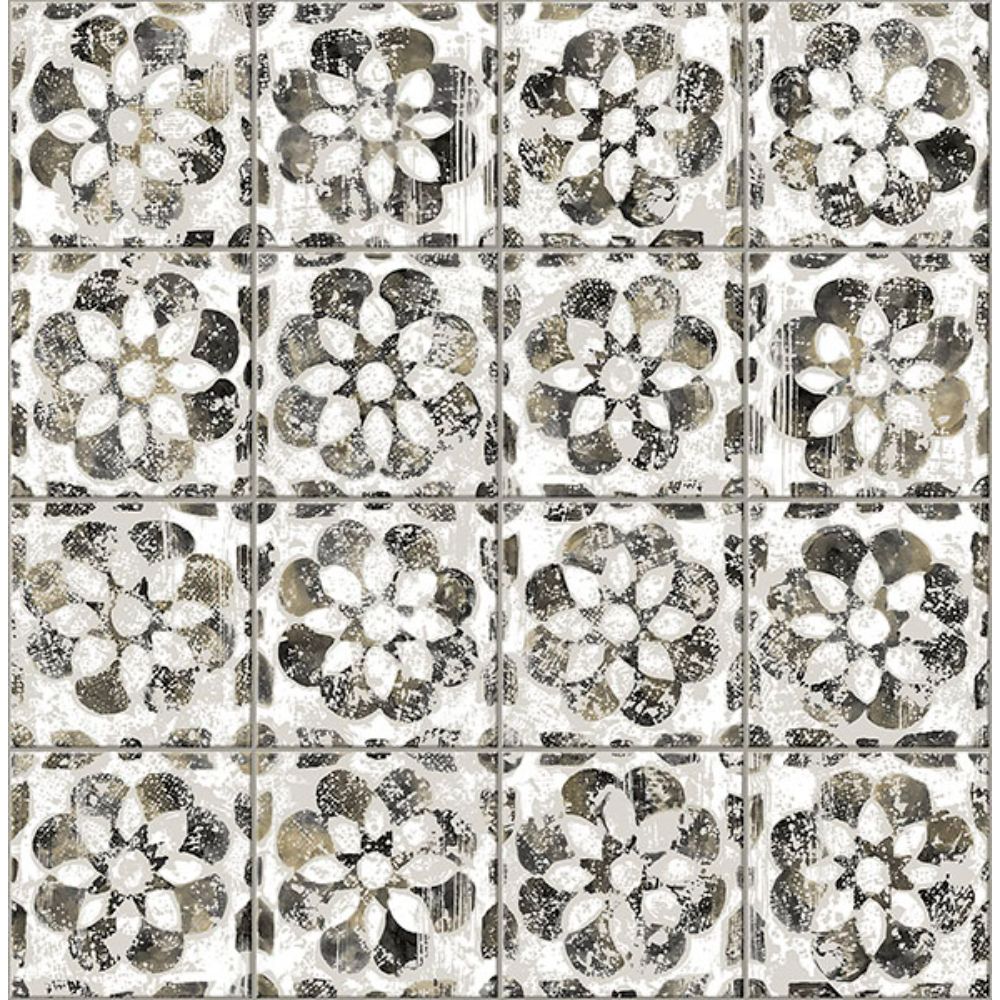 Advantage by Brewster 2980-26196 Izeda Black Floral Tile Wallpaper