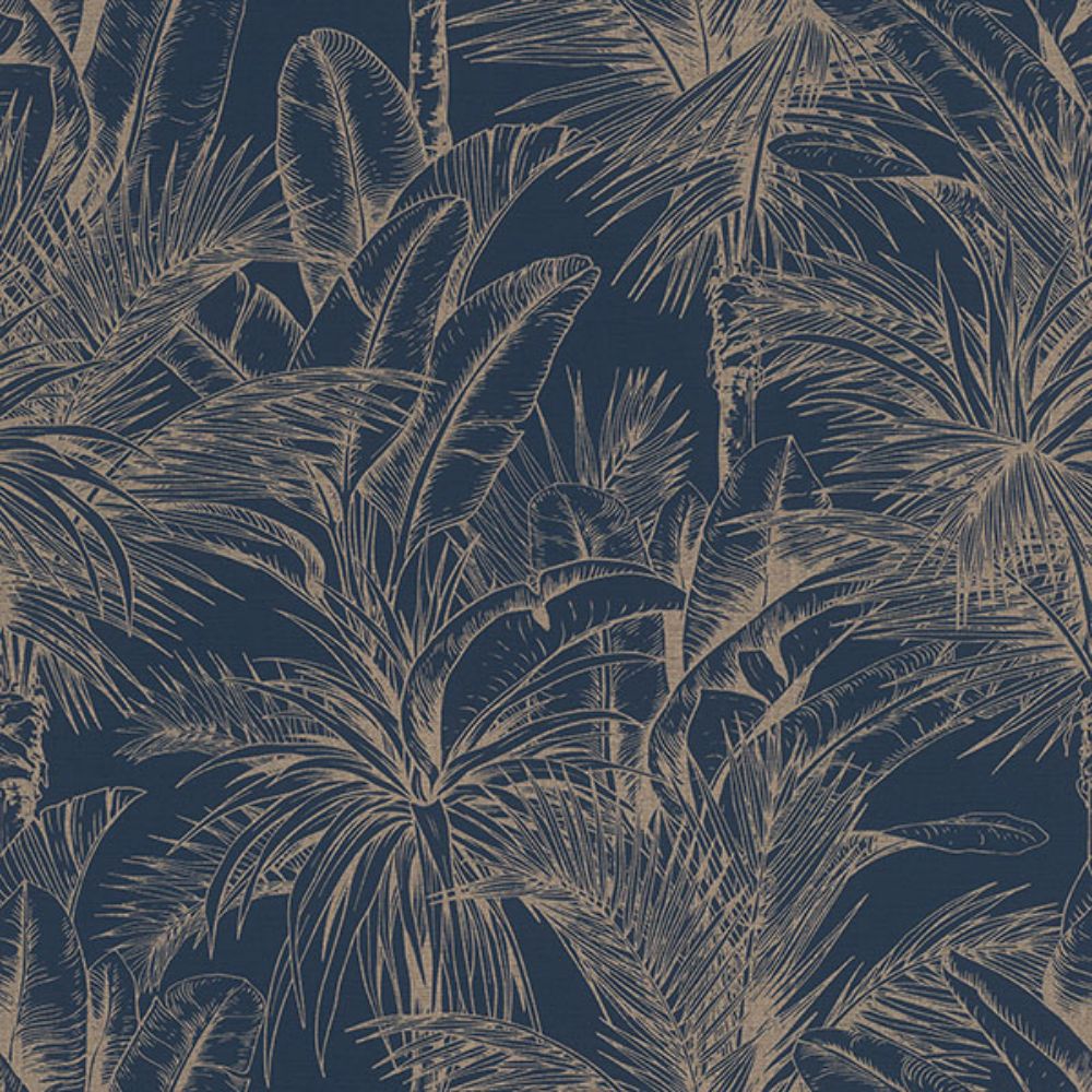 Advantage by Brewster 2980-478044 Serra Dark Blue Palm Wallpaper