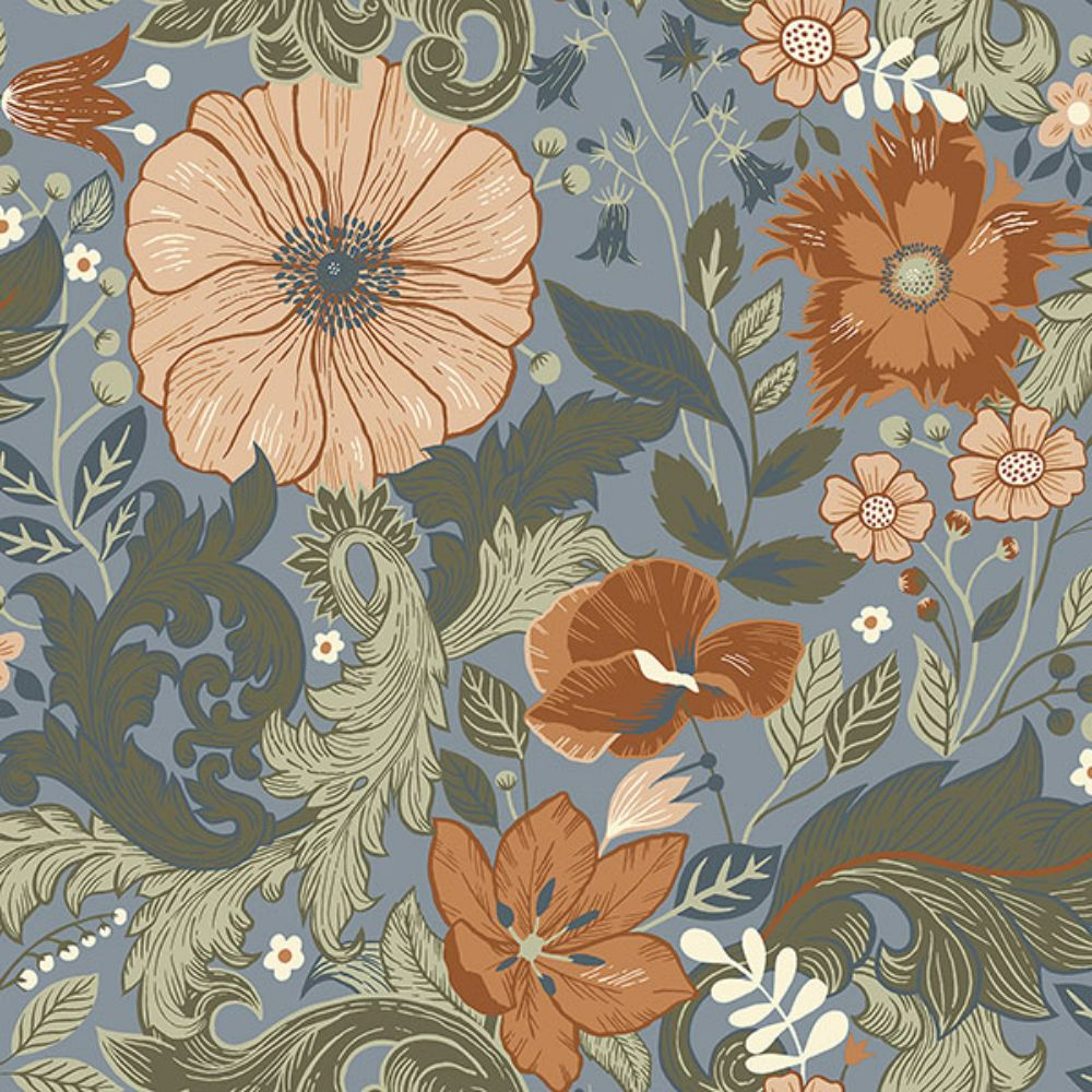 A-Street Prints by Brewster 2999-13108 Victoria Blue Floral Nouveau Wallpaper