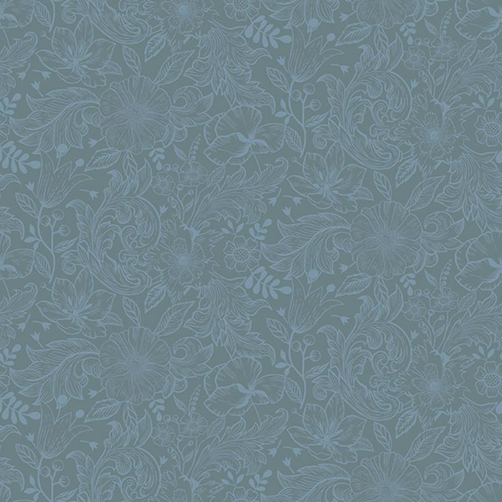 A-Street Prints by Brewster 2999-13128 Wilma Blue Floral Block Print Wallpaper