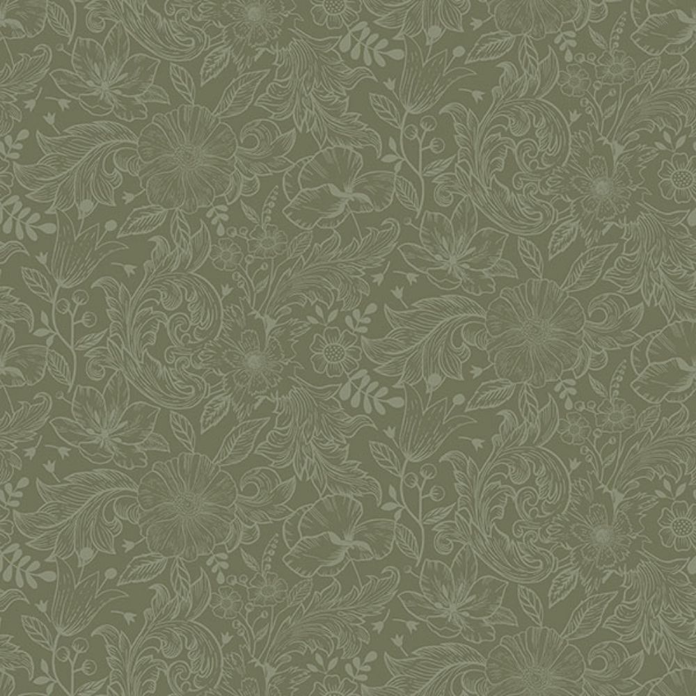 A-Street Prints by Brewster 2999-13129 Wilma Green Floral Block Print Wallpaper