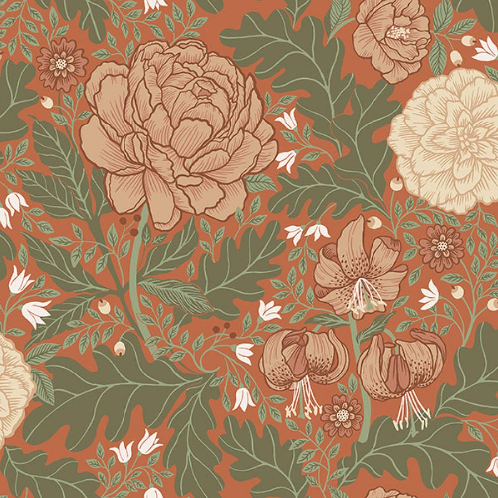 A-Street Prints by Brewster 2999-14004 Camille Red Peony & Lily Wallpaper