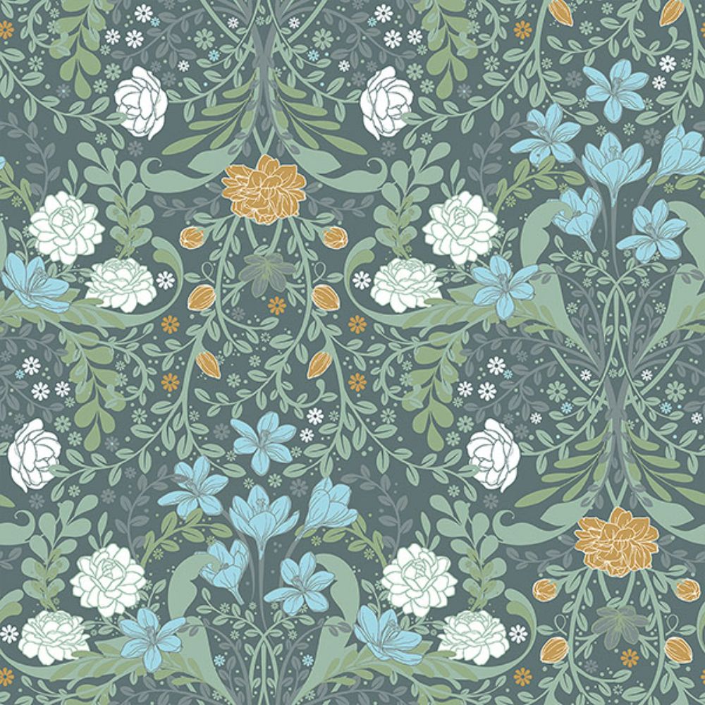 A-Street Prints by Brewster 2999-24106 Froso Turquoise Garden Damask Wallpaper