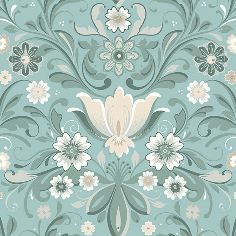 A-Street Prints by Brewster 2999-24111 Ostanskar Turquoise Retro Floral Wallpaper