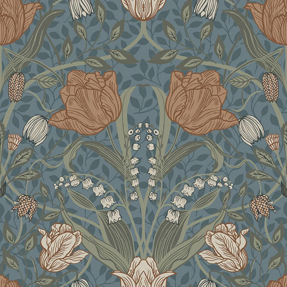 A-Street Prints by Brewster 2999-33009 Filippa Blue Tulip Wallpaper