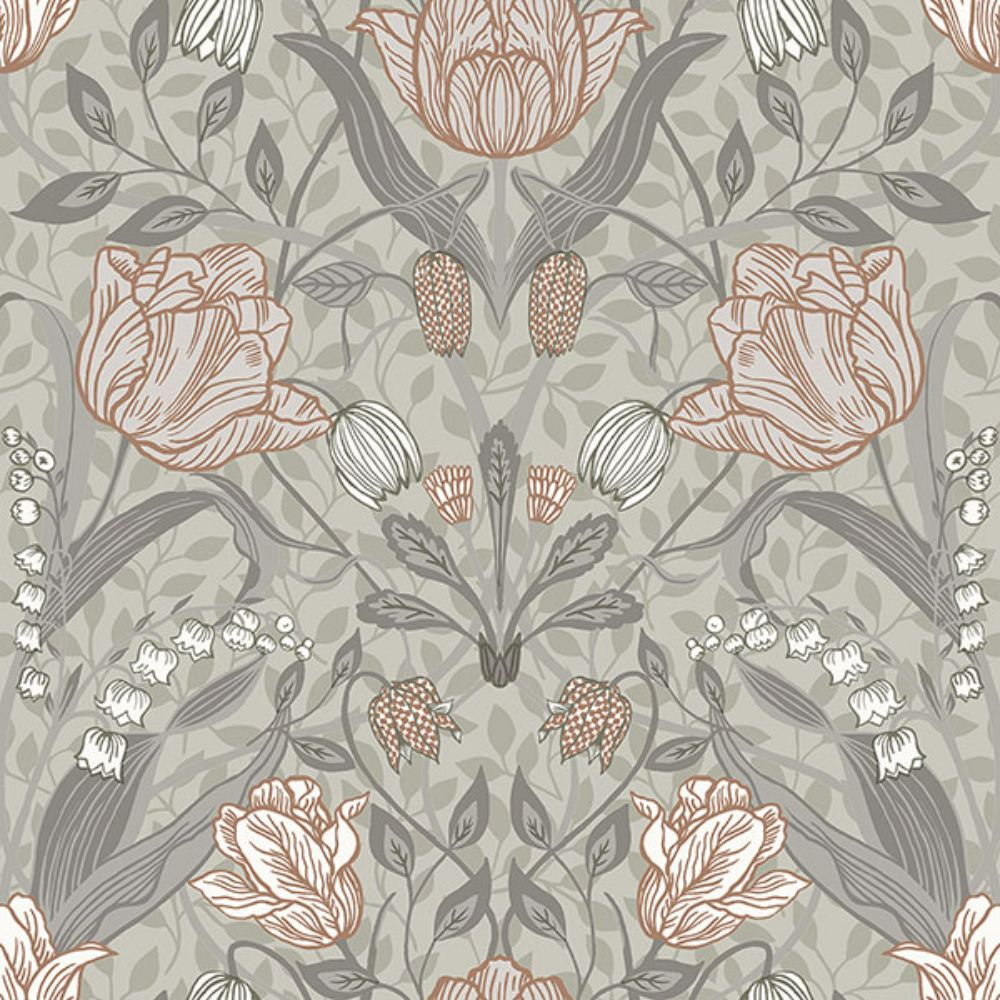 A-Street Prints by Brewster 2999-44105 Filippa Grey Tulip Wallpaper