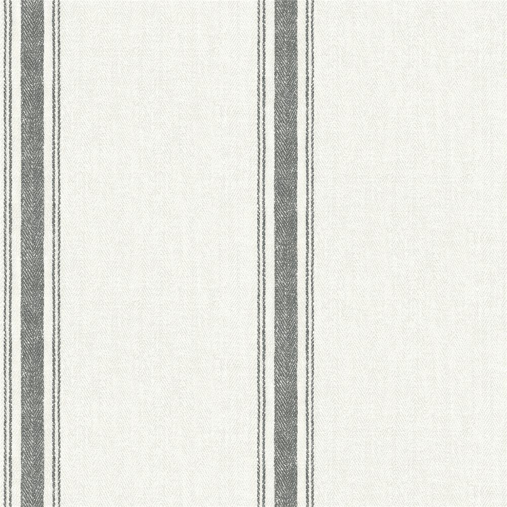 Chesapeake by Brewster 3115-12461 Farmhouse Linette Black Fabric Stripe Wallpaper