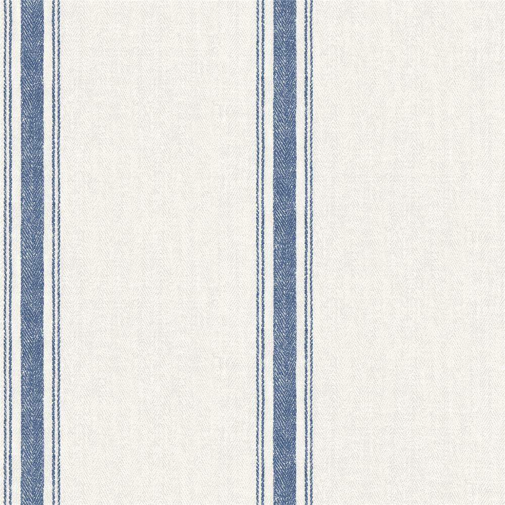 Chesapeake by Brewster 3115-12462 Farmhouse Linette Blue Fabric Stripe Wallpaper