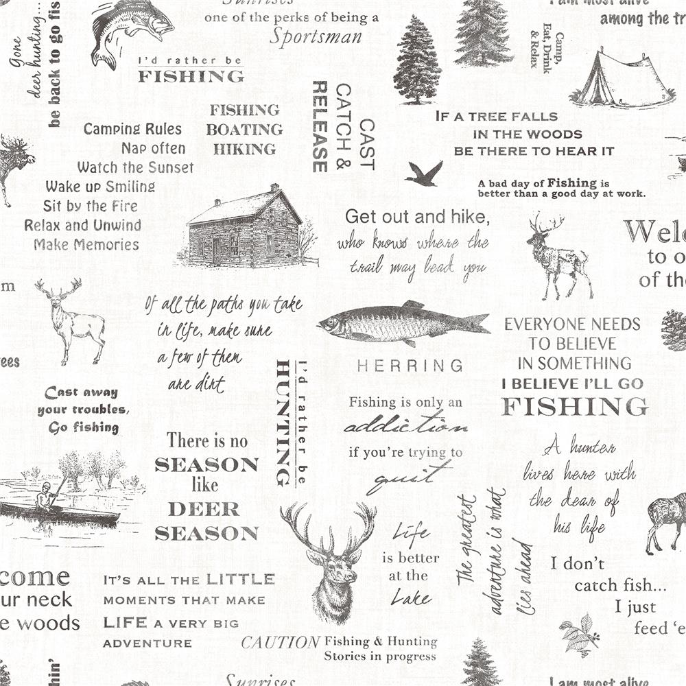 Chesapeake by Brewster 3118-01475 Birch & Sparrow North Hills Black Camping Quotes Wallpaper