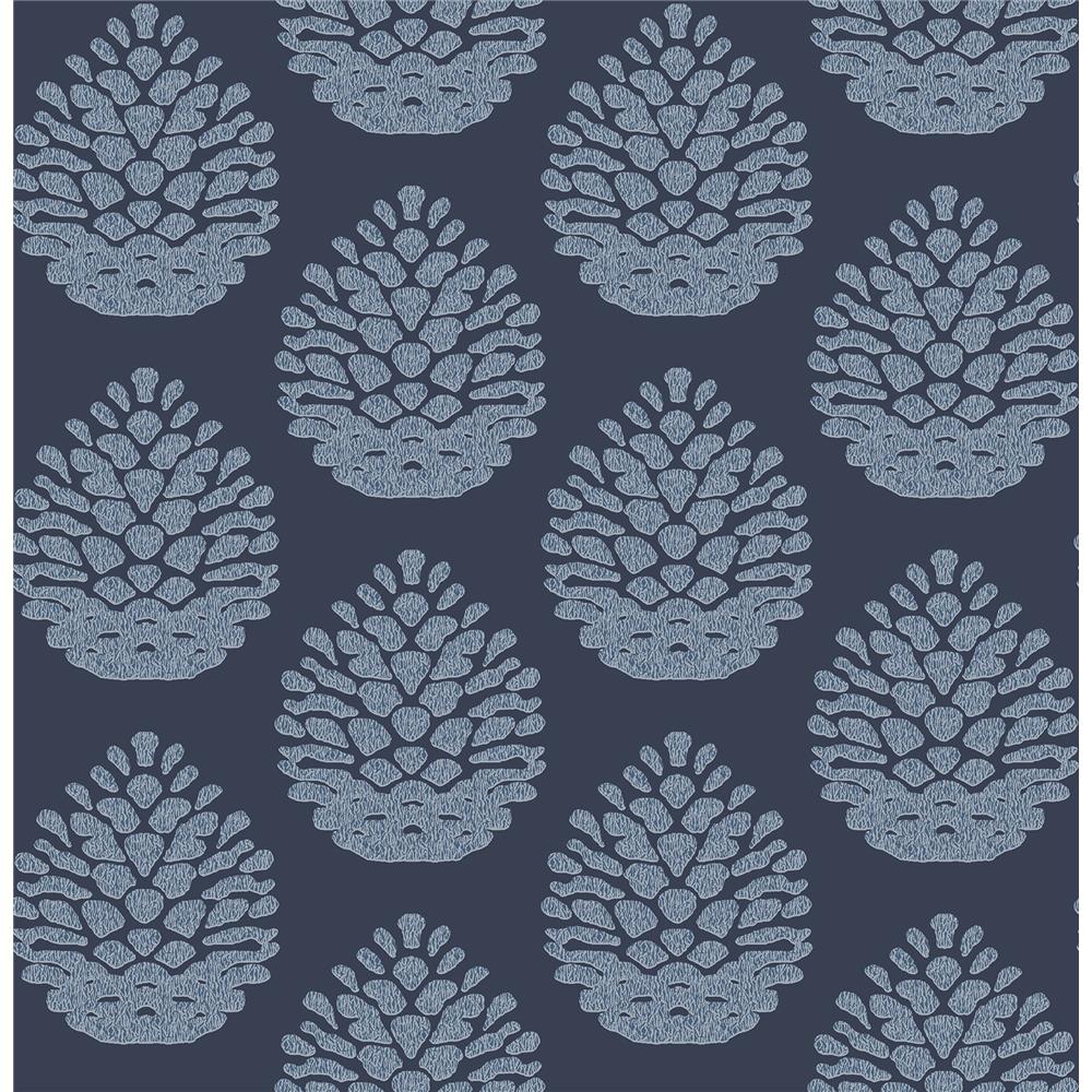 Chesapeake by Brewster 3118-25092 Birch & Sparrow Totem Blue Pinecone Wallpaper