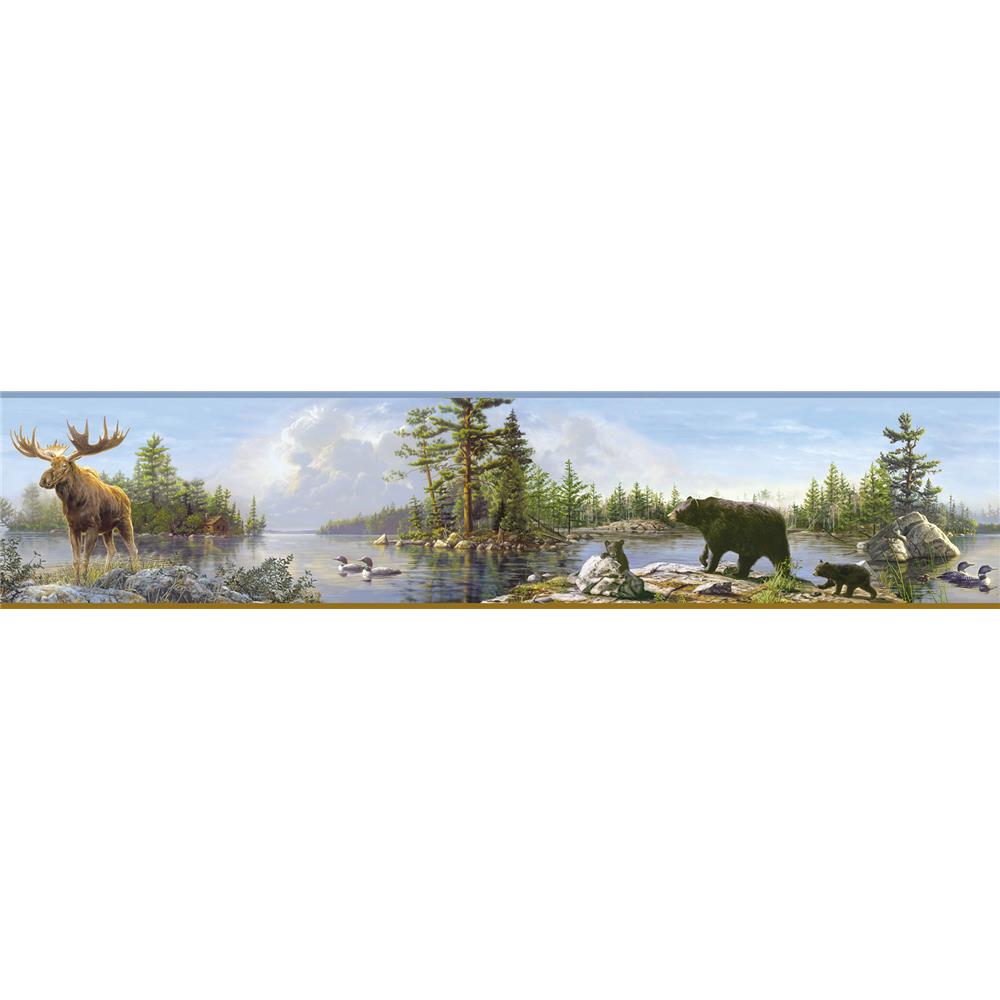 Chesapeake by Brewster 3118-48541B Birch & Sparrow Moose Lake Multicolor Forest Border