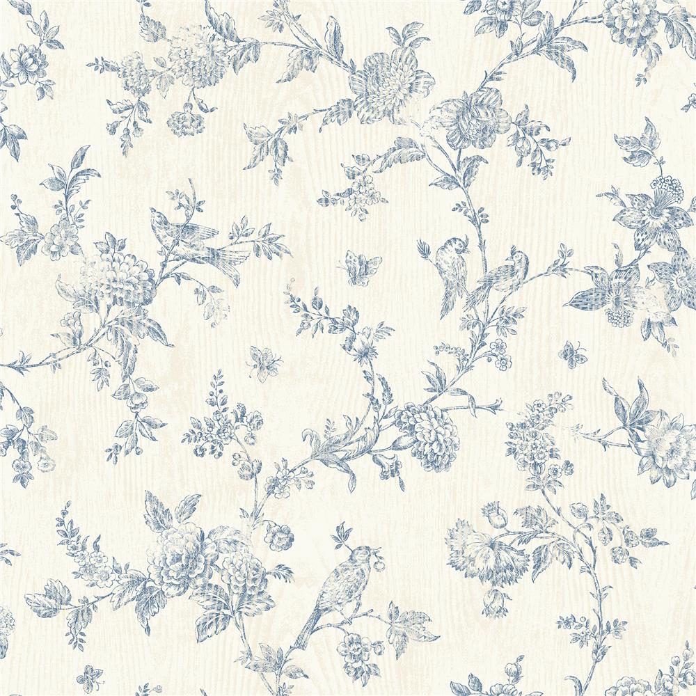 Chesapeake by Brewster 3119-02192 French Nightingale Blue Floral Scroll Wallpaper