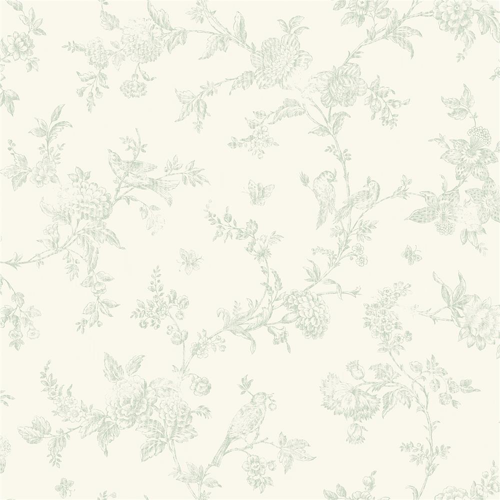 Chesapeake by Brewster 3119-02194 French Nightingale Sage Floral Scroll Wallpaper