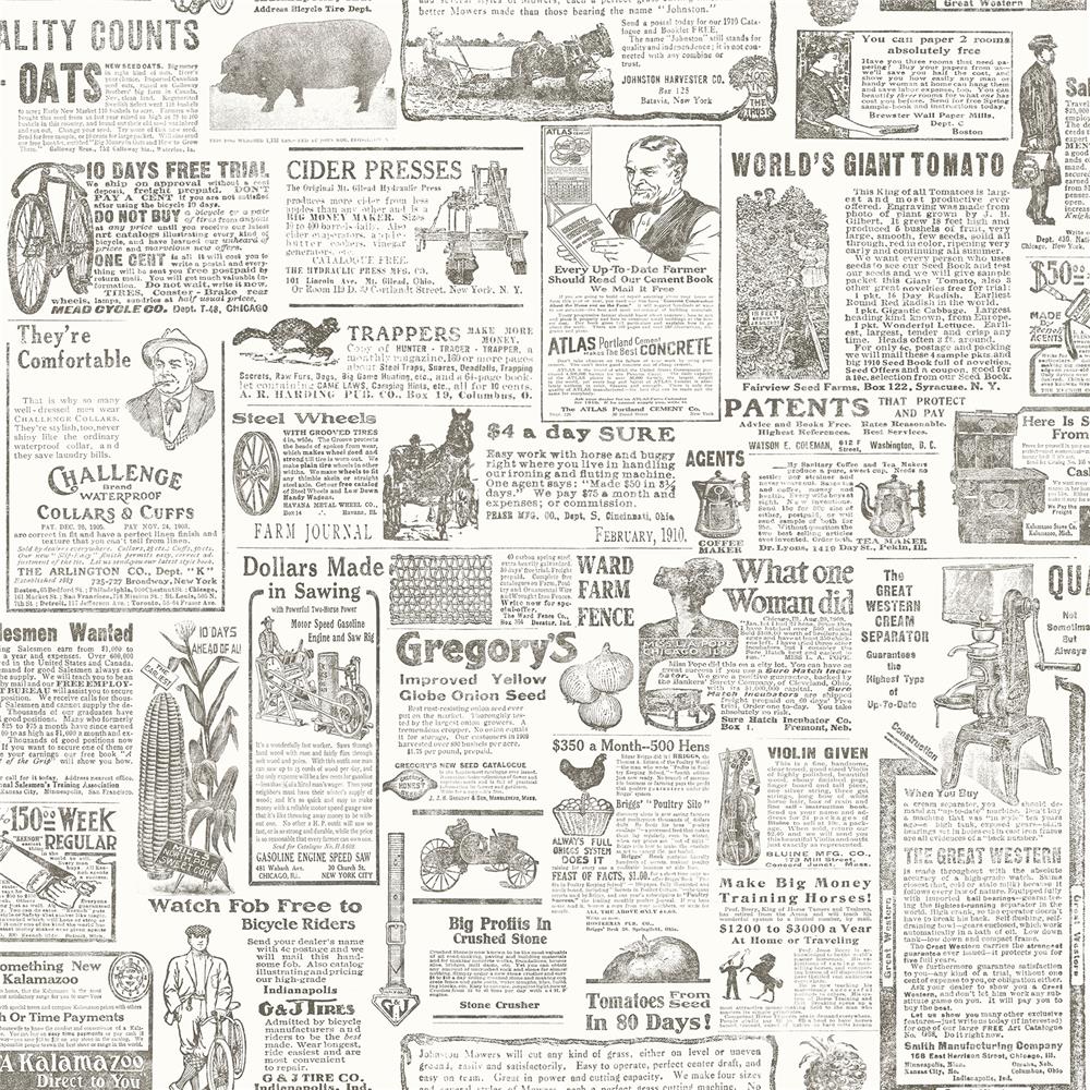 Chesapeake by Brewster 3119-13082 Underwood Taupe Vintage Newspaper Wallpaper