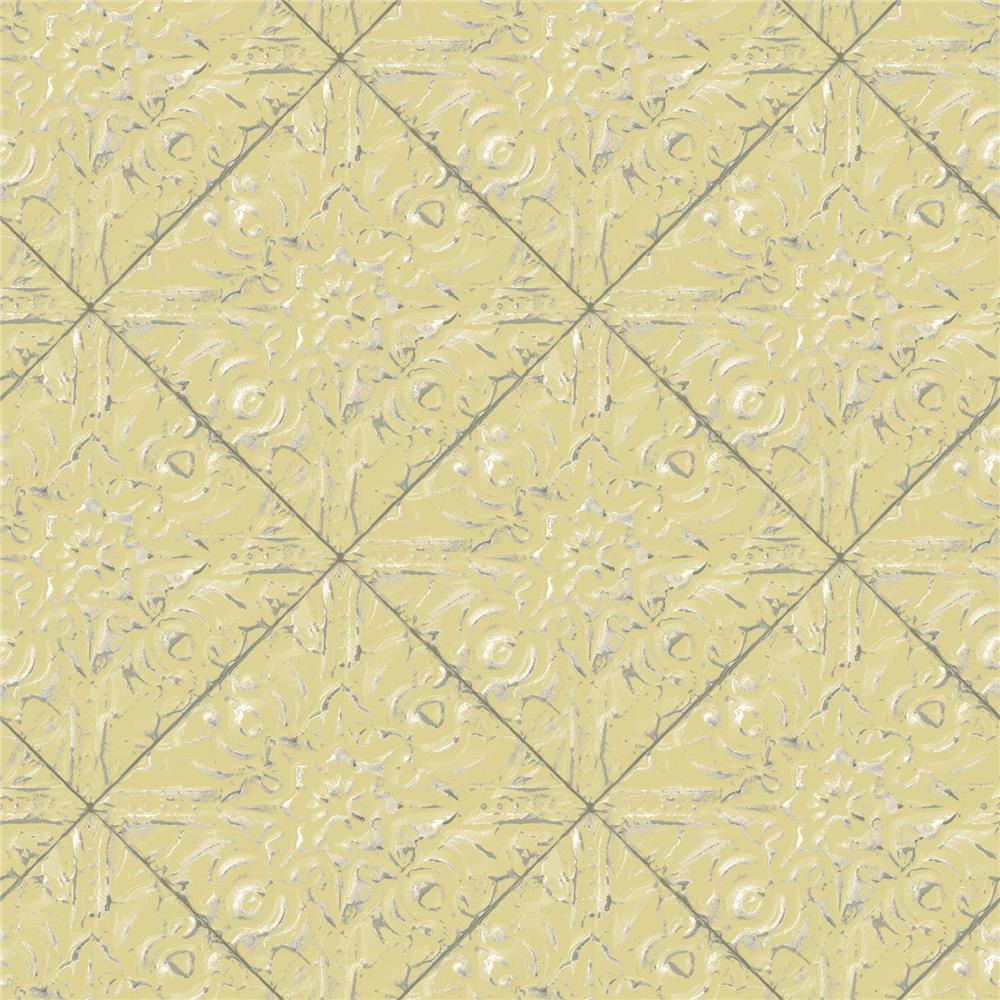 Chesapeake by Brewster 3119-13093 Brandi Yellow Metallic Faux Tile Wallpaper