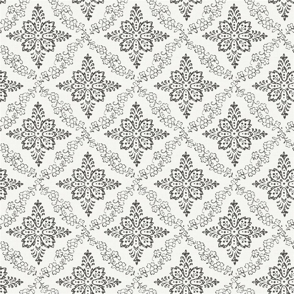 Chesapeake by Brewster 3119-13534 Wynonna Black Geometric Floral Wallpaper